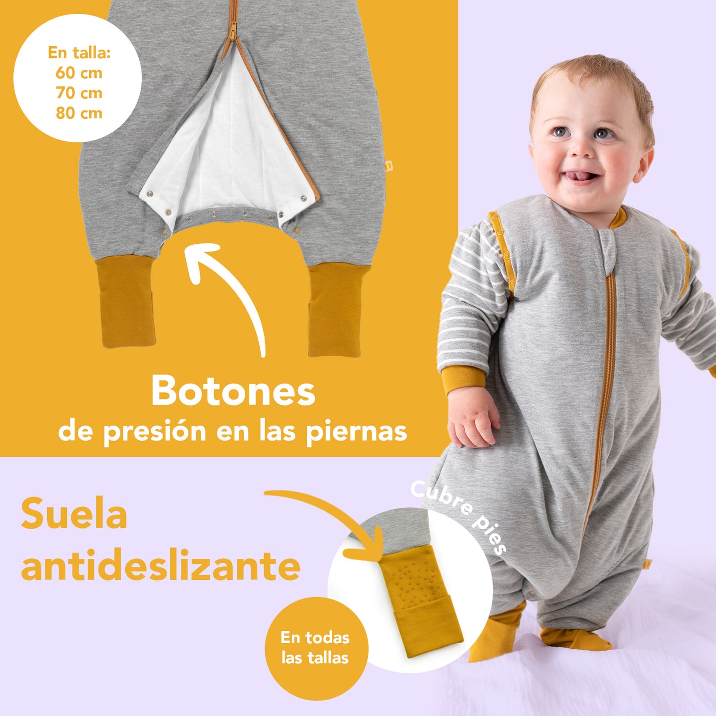 Saco de dormir con pies y suelas antideslizantes, 2.5 TOG