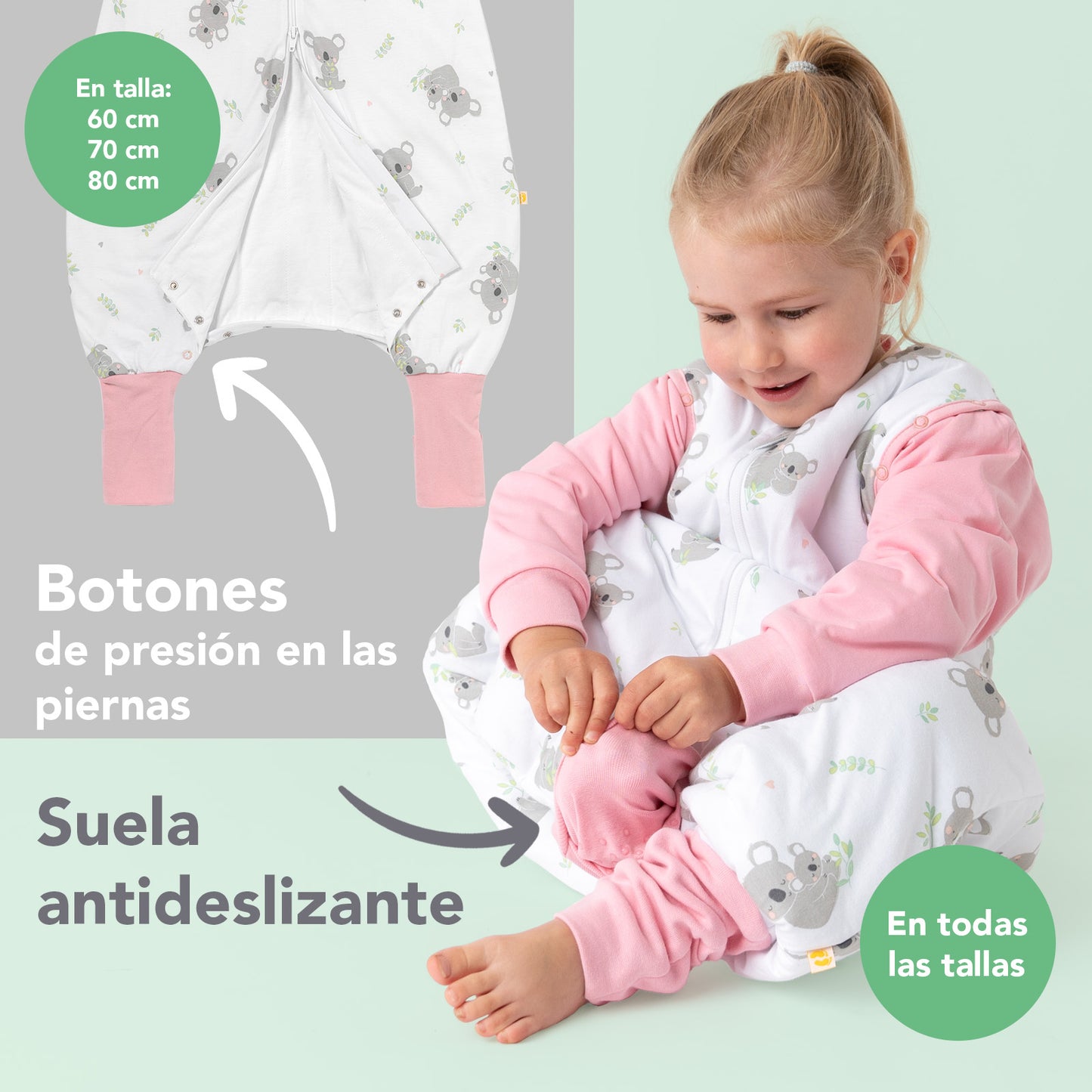 Saco de dormir con pies y suelas antideslizantes, 2.5 TOG