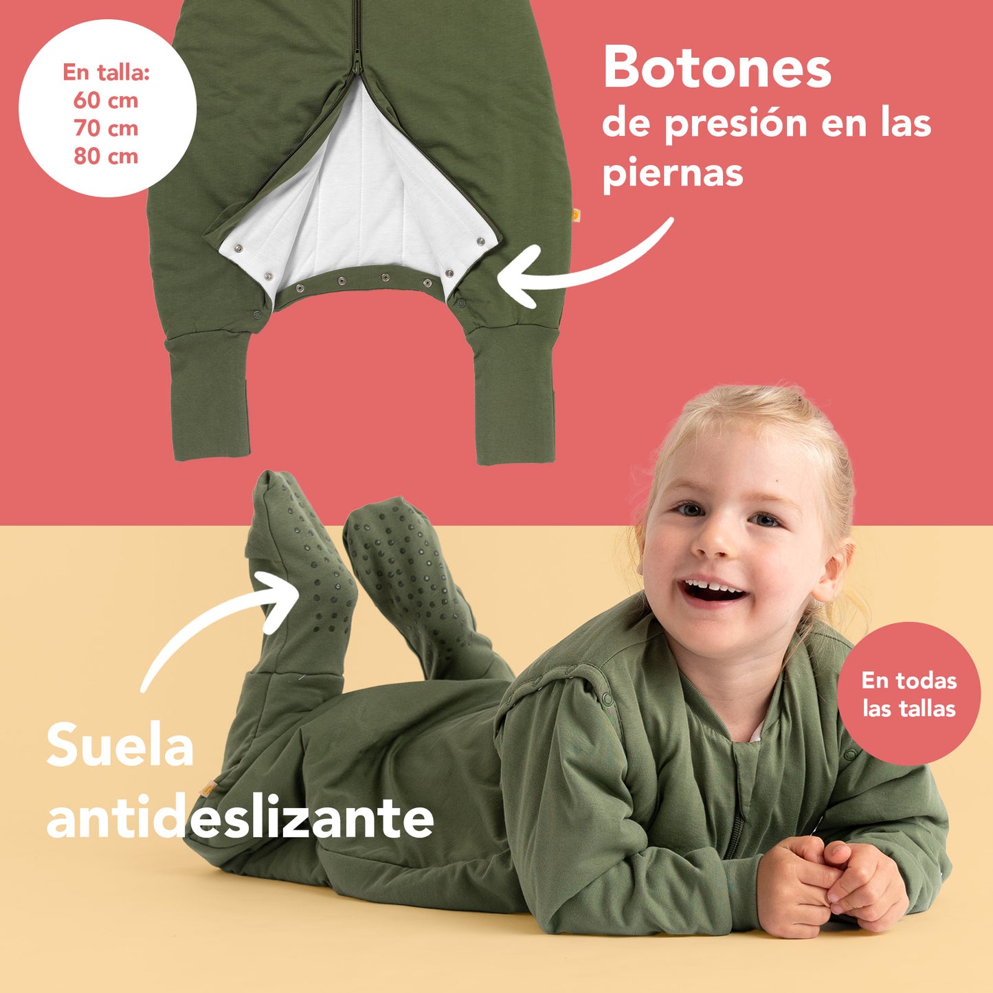 Saco de dormir con pies y suelas antideslizantes, 2.5 Tog