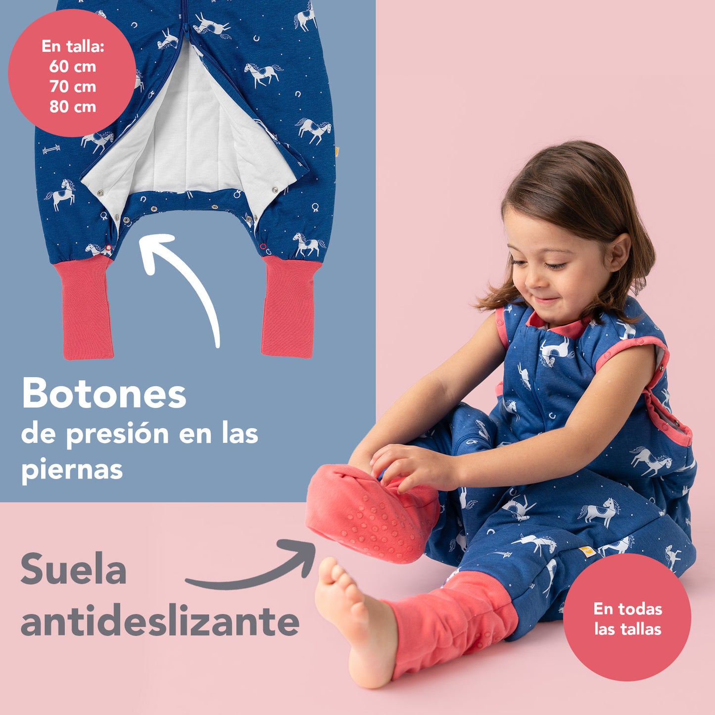 Saco de dormir con pies y suelas antideslizantes, 2.5 TOG