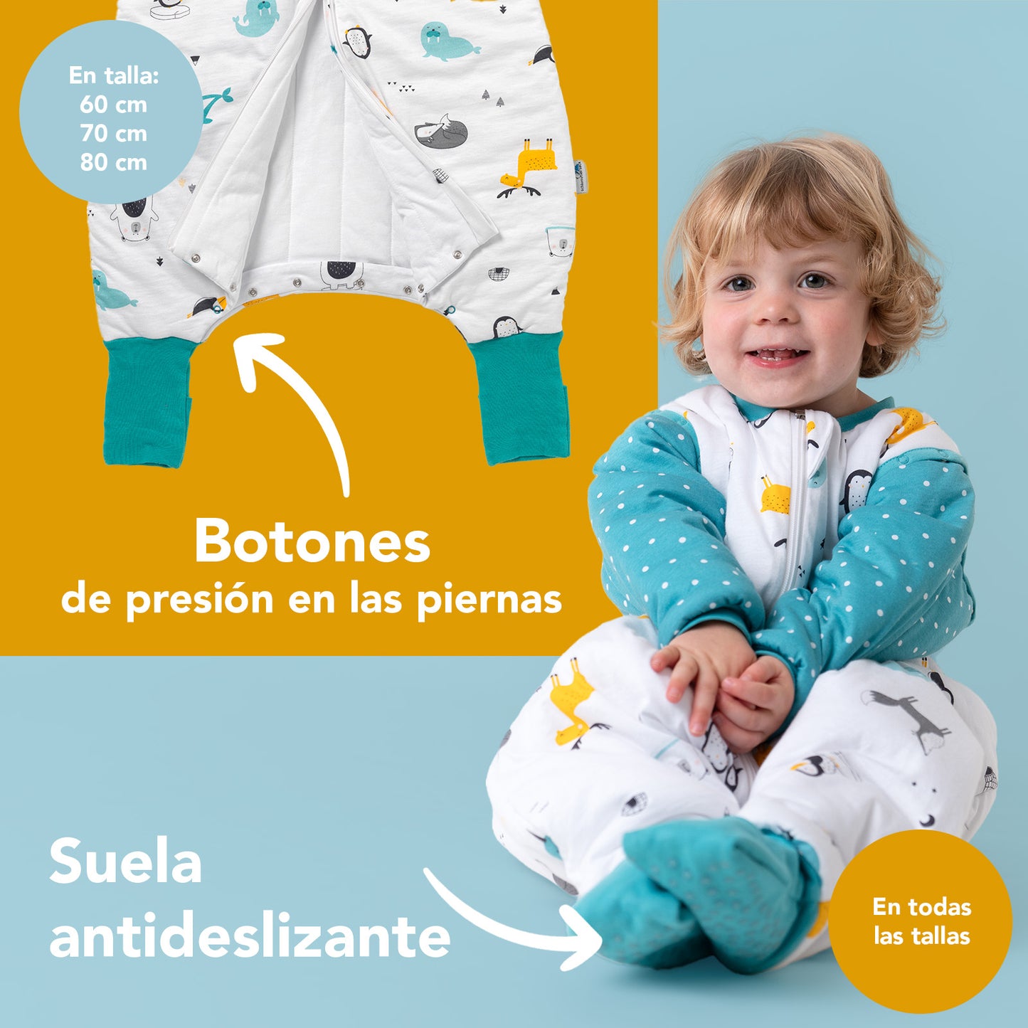 Saco de dormir con pies y suelas antideslizantes, de algódon orgánico 2.5 TOG