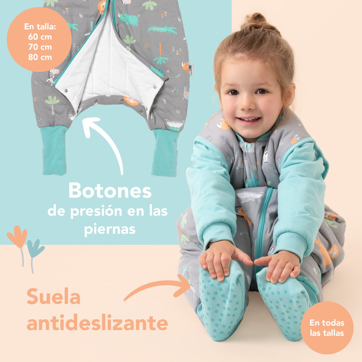 Saco de dormir con pies y suelas antideslizantes, 2.5 TOG