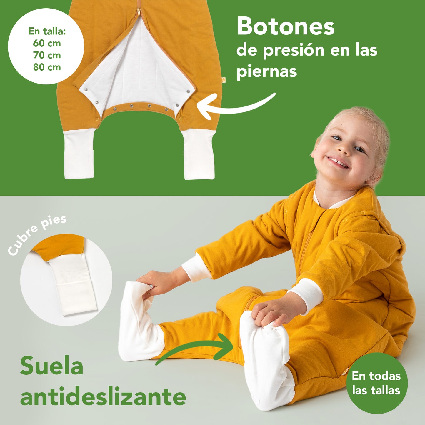 Saco de dormir con pies y suelas antideslizantes, 2.5 Tog