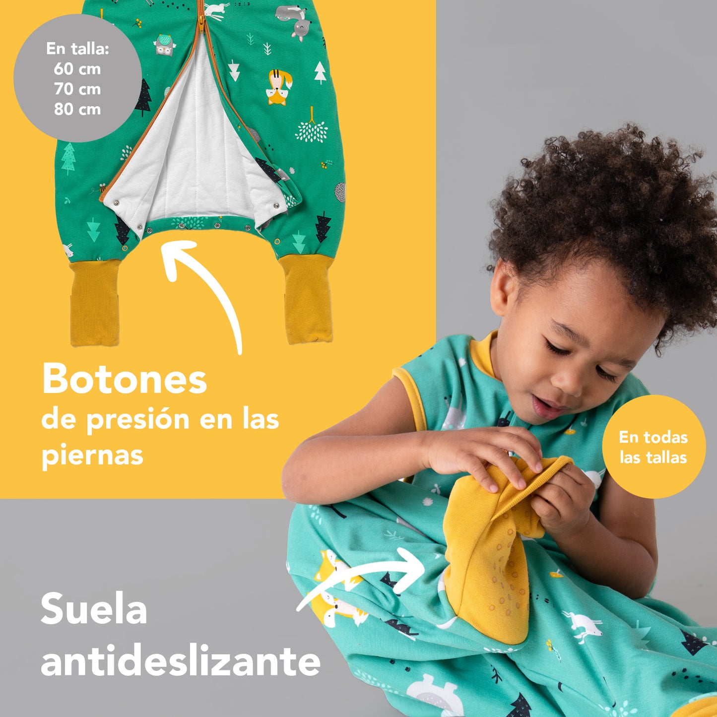 Saco de dormir con pies y suelas antideslizantes, de algódon orgánico 2.5 TOG