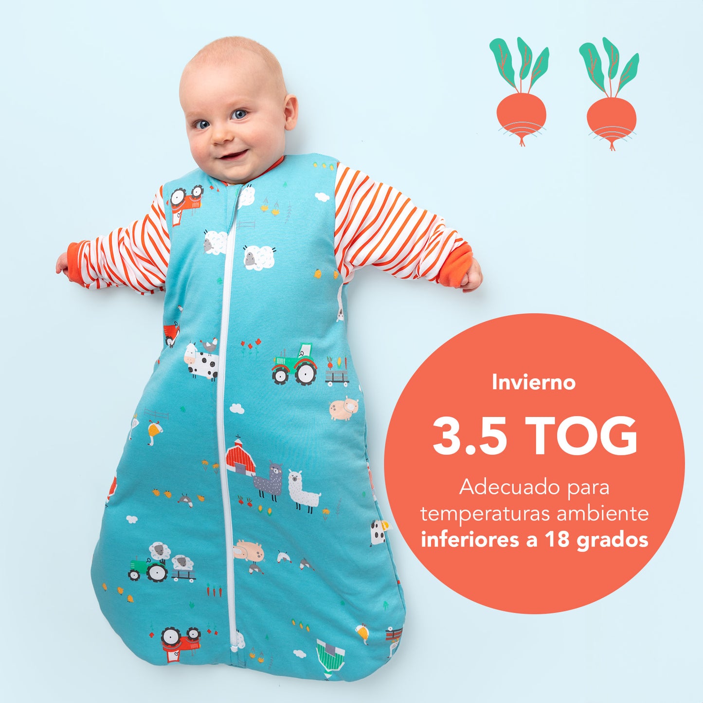 Saco de dormir para bebé de algódon orgánico, 3.5 TOG