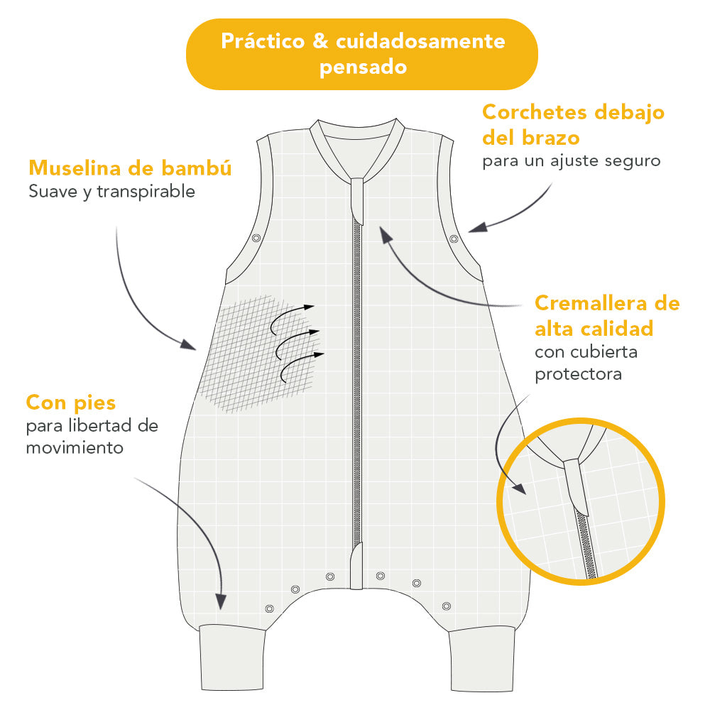 Saco de dormir con pies de muselina, 0.5 TOG