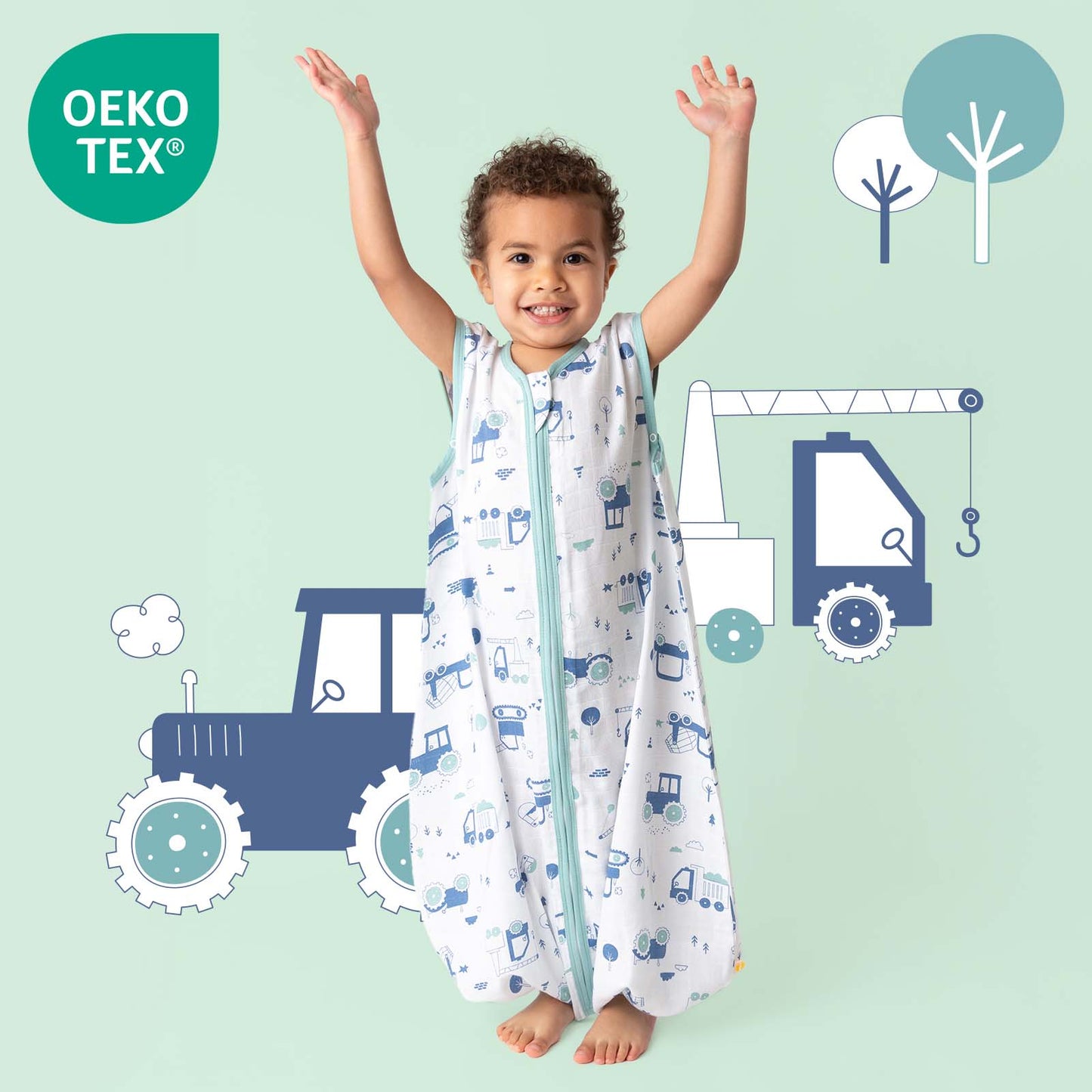 Saco de dormir con pies de muselina 0.5 TOG_Excavadora_OEKOTEX_412