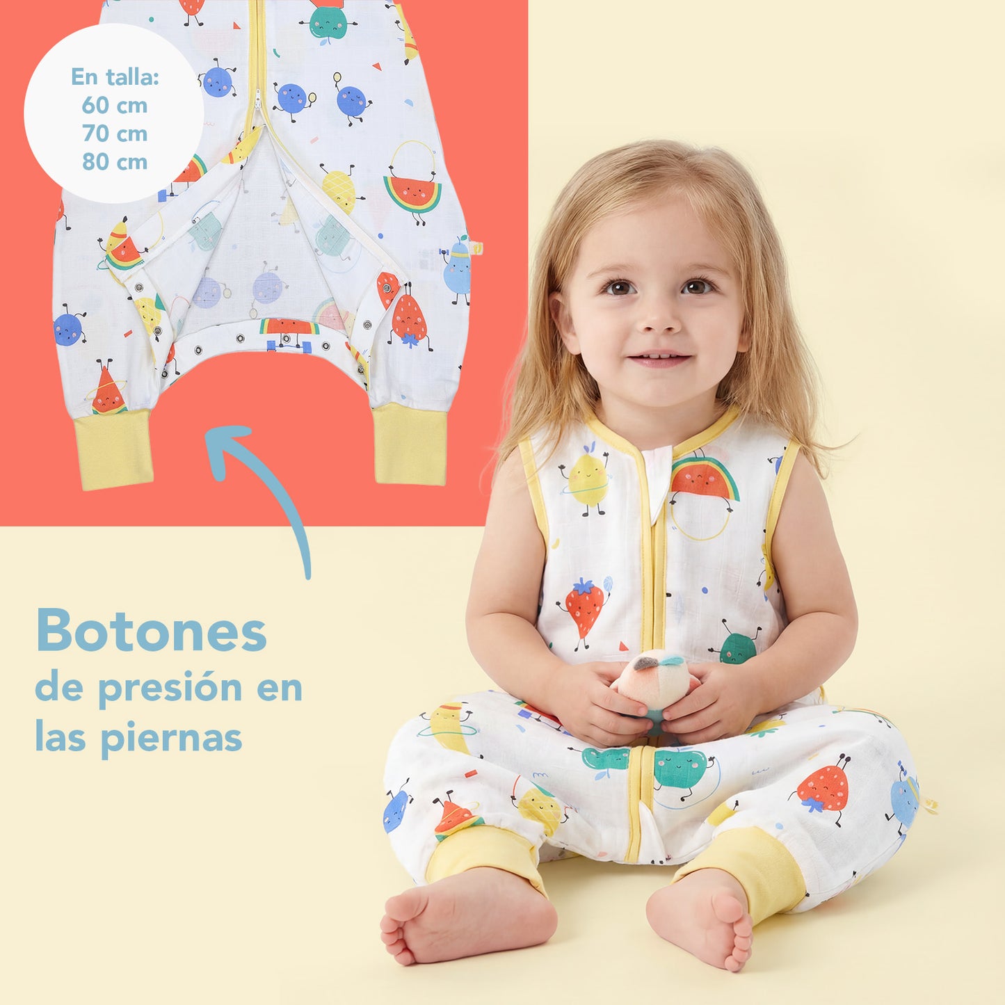 Saco de dormir con pies de muselina 0.5 TOG_Frutas en Forma_zona del pie_412