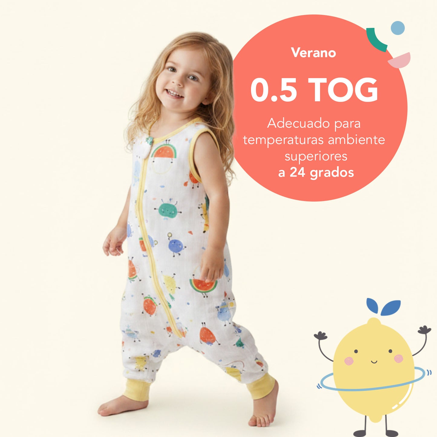 Saco de dormir con pies de muselina 0.5 TOG_Frutas en Forma_TOG_412