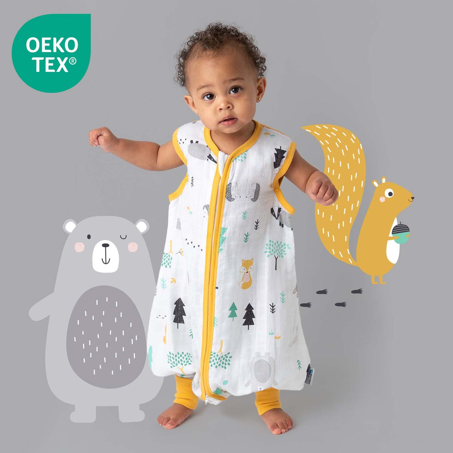 Saco de dormir con pies de muselina 0.5 TOG_Animales del bosque_OEKOTEX_412
