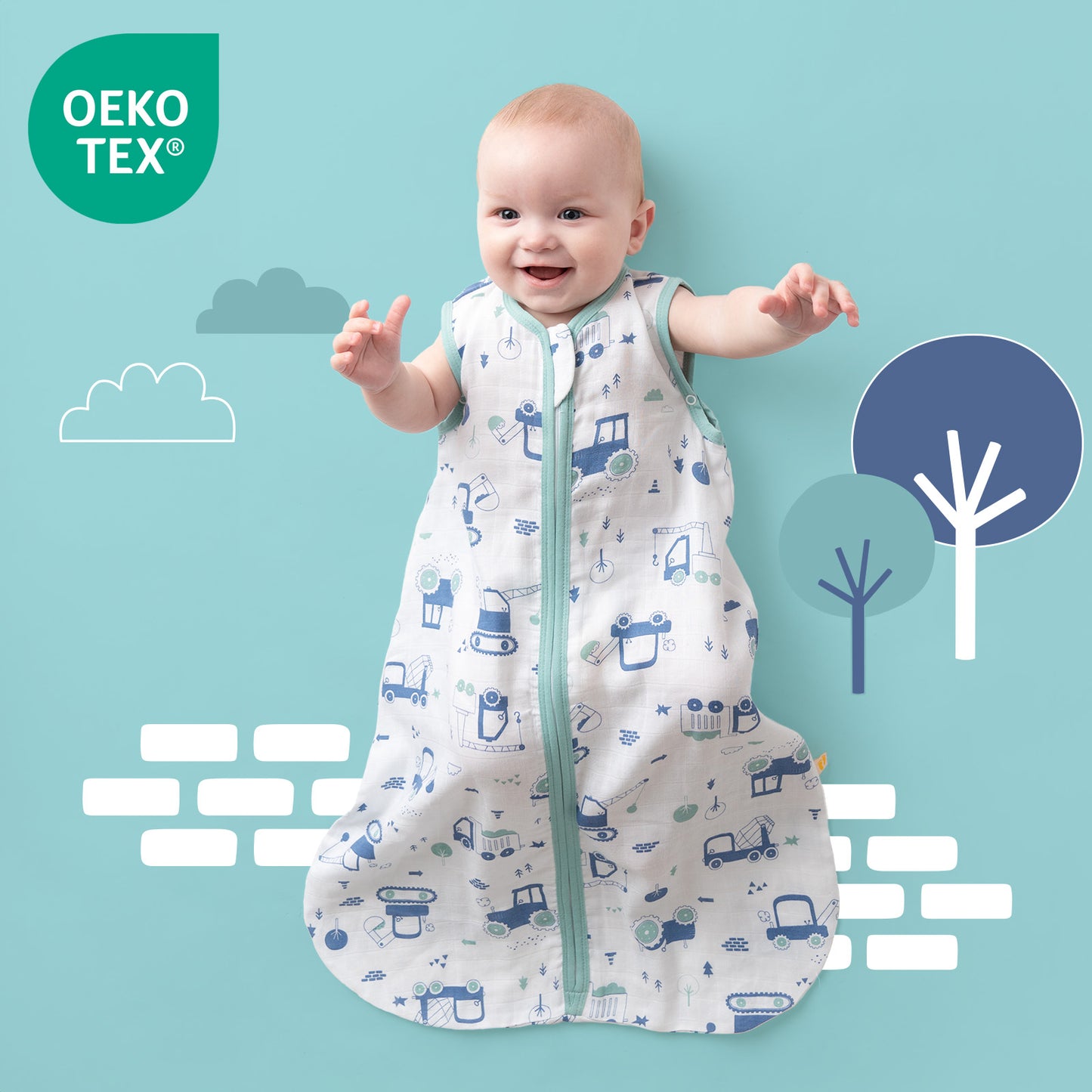 Saco de dormir para bebé de muselina 0.5 TOG_Excavadora_OEKOTEX_415