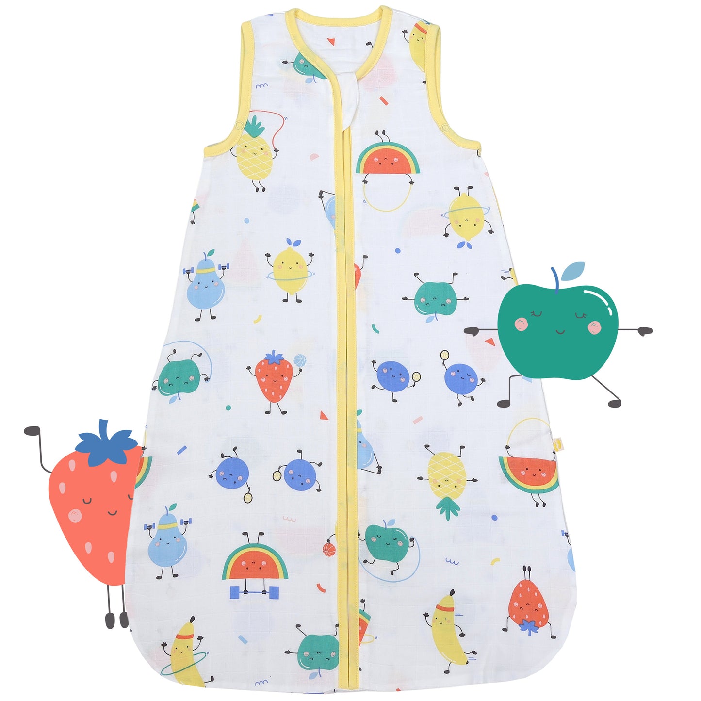 Saco de dormir para bebé de muselina 0.5 TOG_Frutas en Forma_parte frontal_415