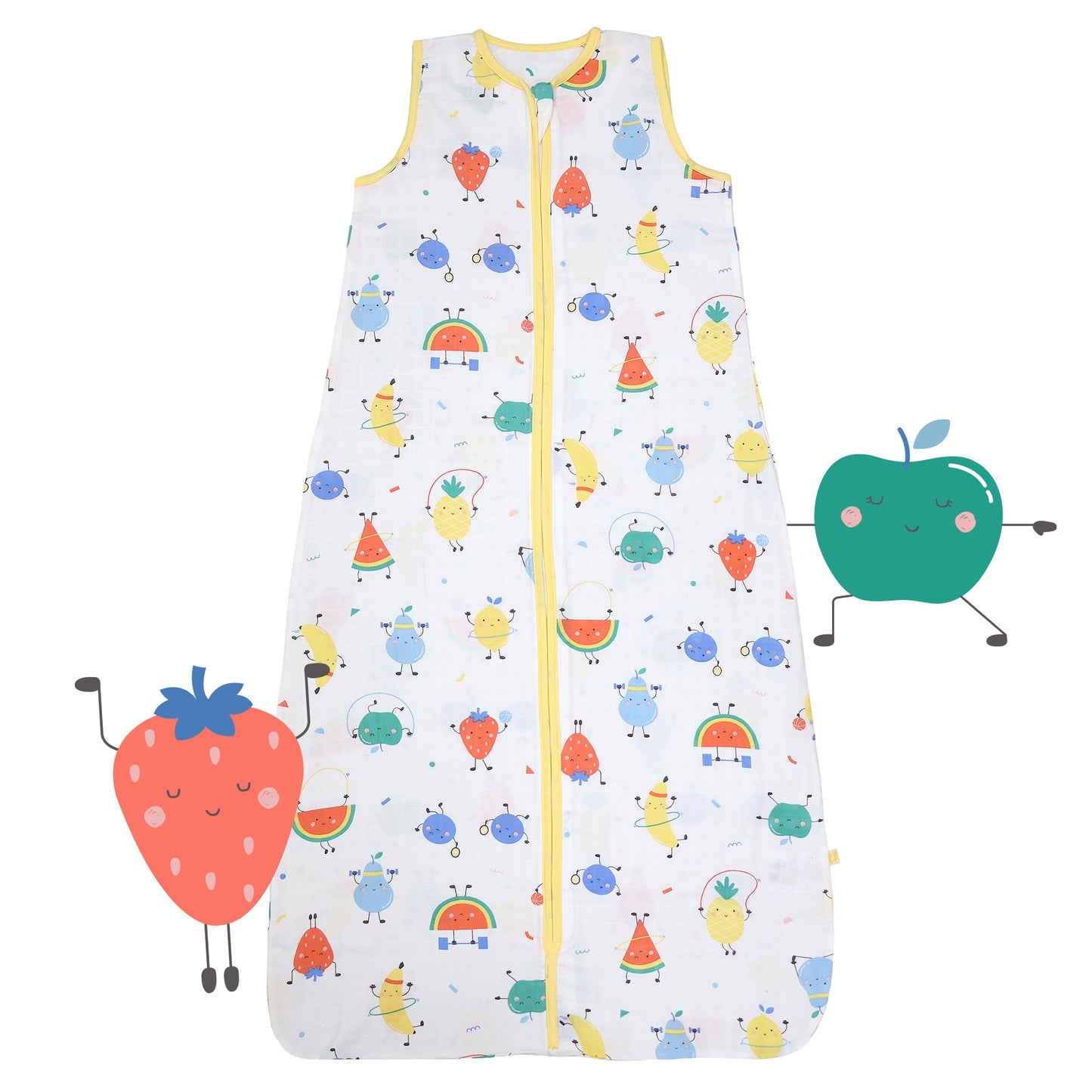 Saco de dormir para bebé de muselina 0.5 TOG_Frutas en Forma_parte frontal_415