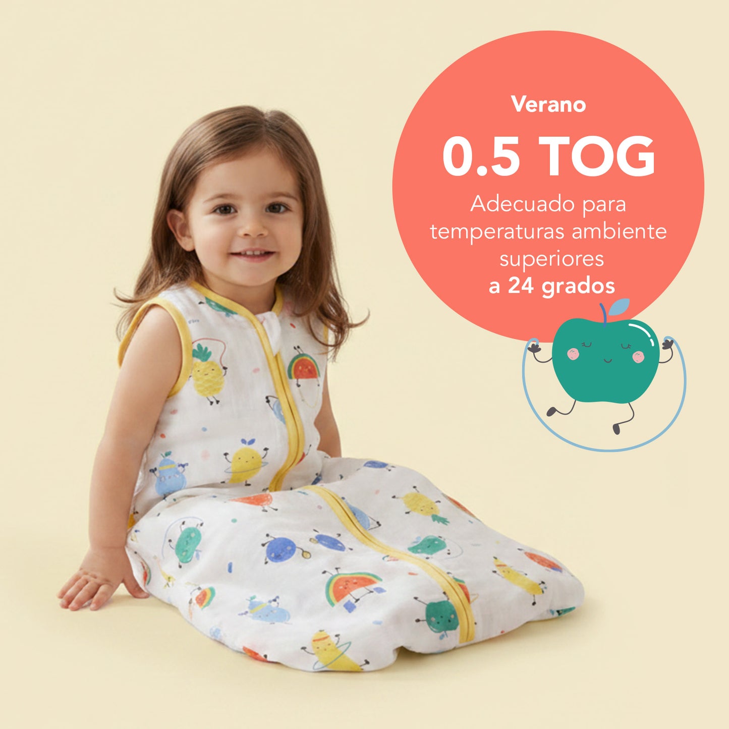 Saco de dormir para bebé de muselina 0.5 TOG_Frutas en Forma_TOG_415