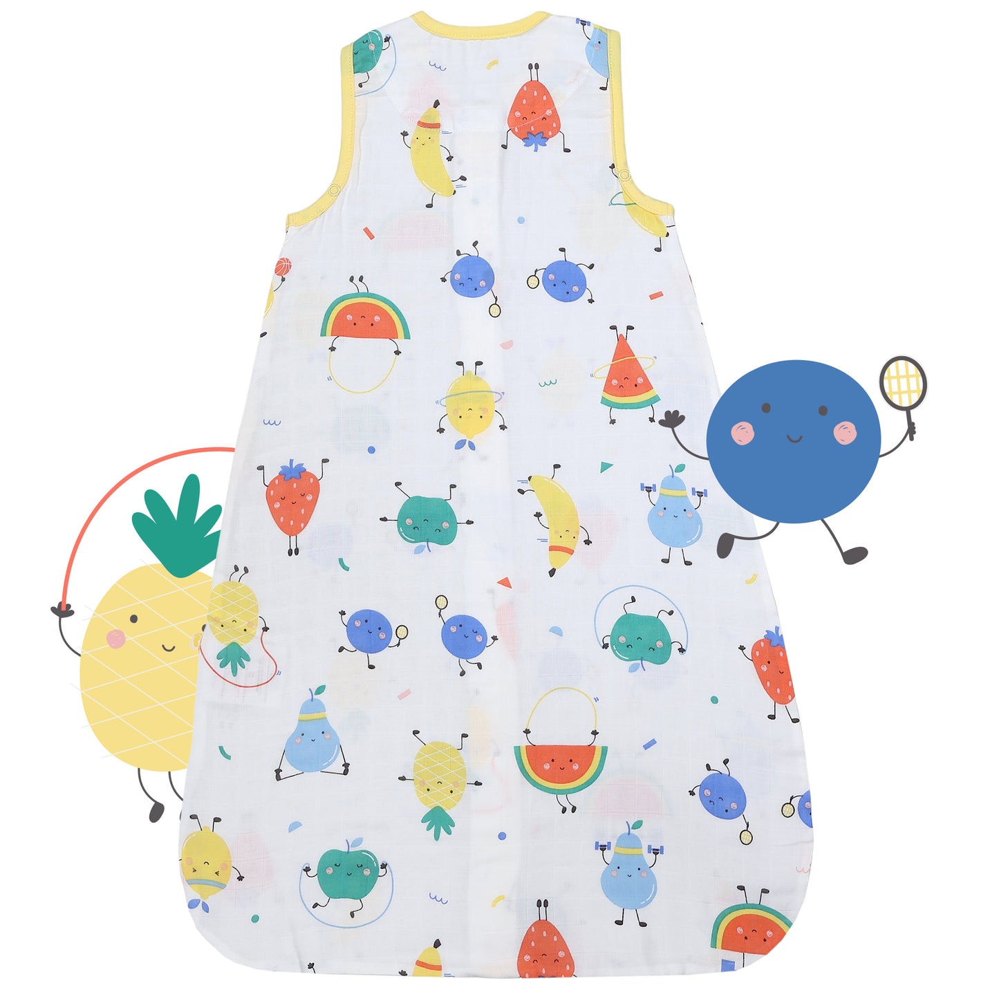 Saco de dormir para bebé de muselina 0.5 TOG_Frutas en Forma_parte trasera_415