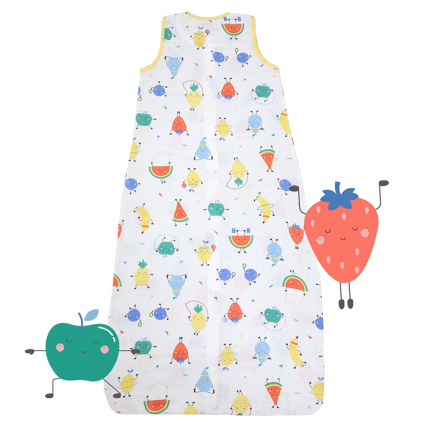 Saco de dormir para bebé de muselina 0.5 TOG_Frutas en Forma_parte trasera_415