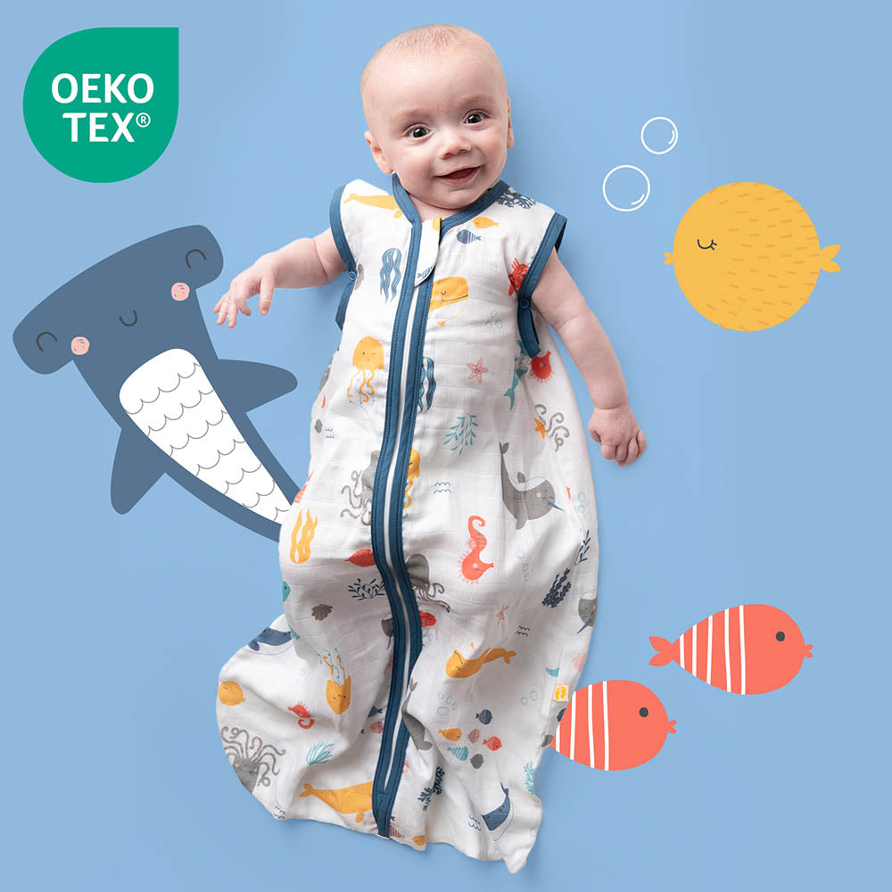 Saco de dormir para bebé de muselina 0.5 TOG_Animales marinos_OEKOTEX_415