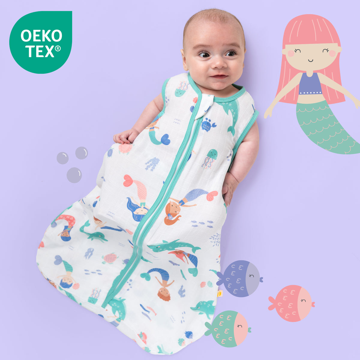 Saco de dormir para bebé de muselina 0.5 TOG_Sirena_OEKOTEX_415