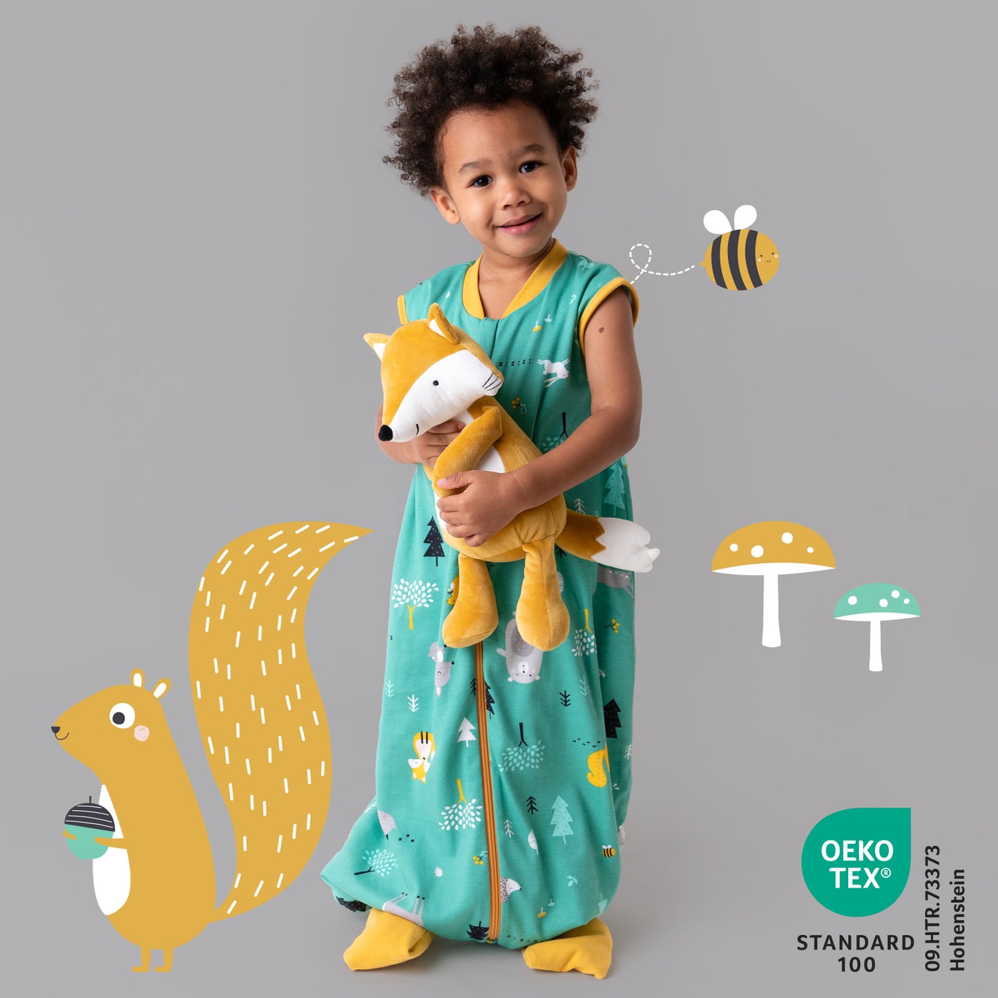 Saco de dormir con pies y suelas antideslizantes de algódon orgánico 1.0 TOG_Animales del bosque_419_2