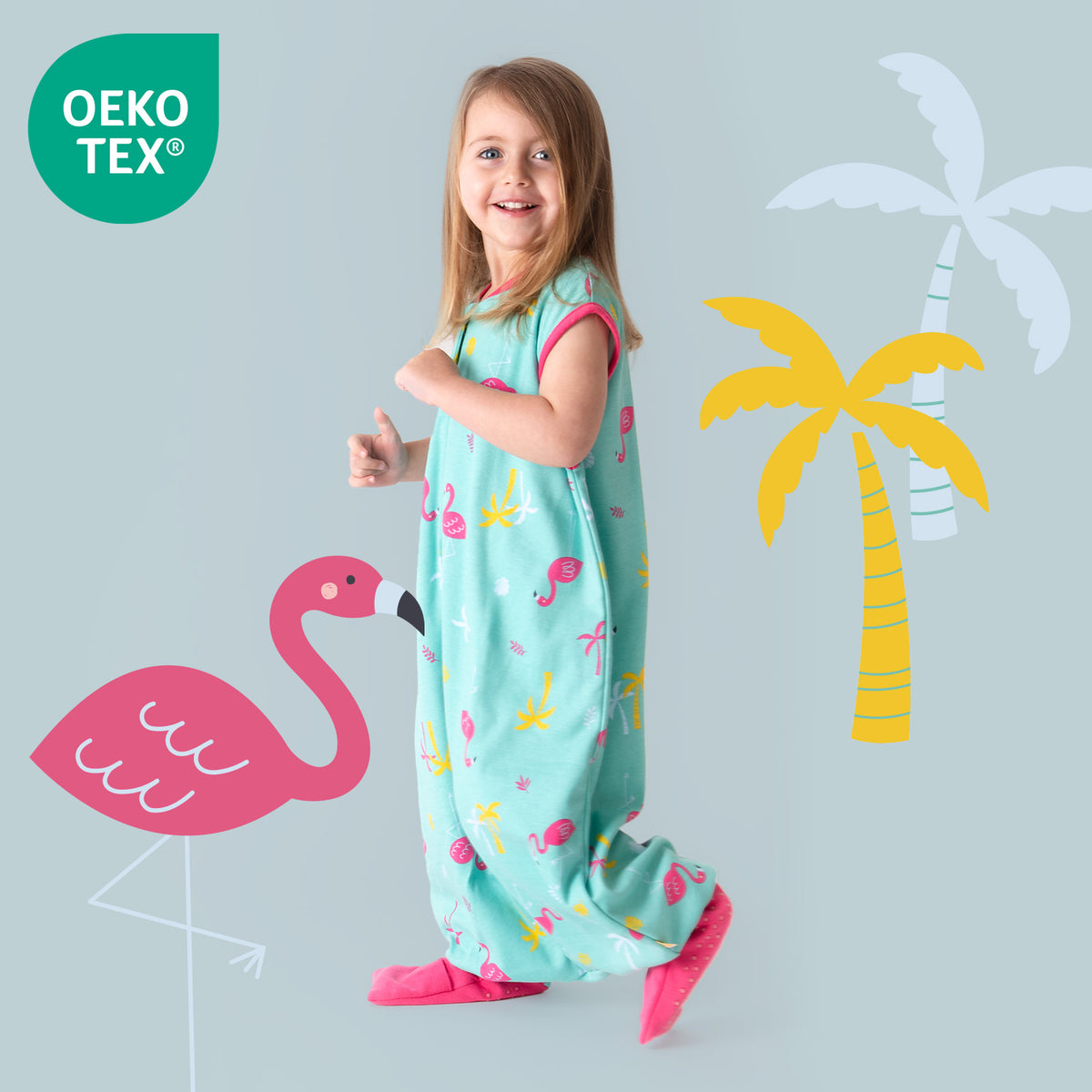 Saco de dormir con pies y suelas antideslizantes de algódon orgánico 1.0 TOG_Flamenco_OEKOTEX_419