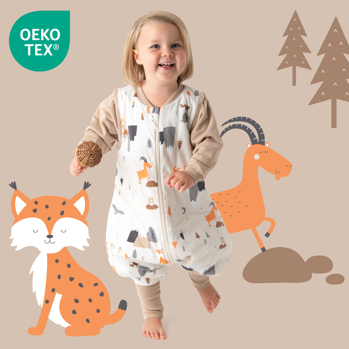 Saco de dormir con pies y suelas antideslizantes 2.5 TOG_Animales de montaña_OEKOTEX_461