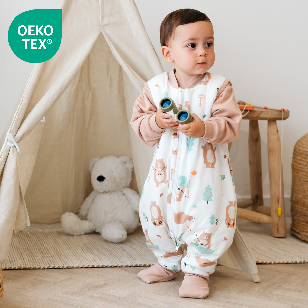 Saco de dormir con pies y suelas antideslizantes 2.5 TOG_Oso Explorador_OEKOTEX_461