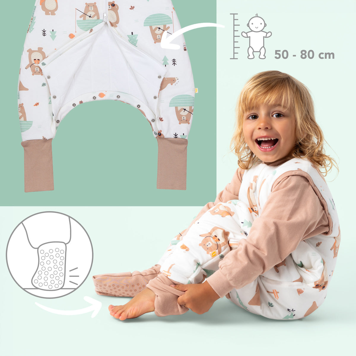 Saco de dormir con pies y suelas antideslizantes 2.5 TOG_Oso Explorador_zona del pie_461