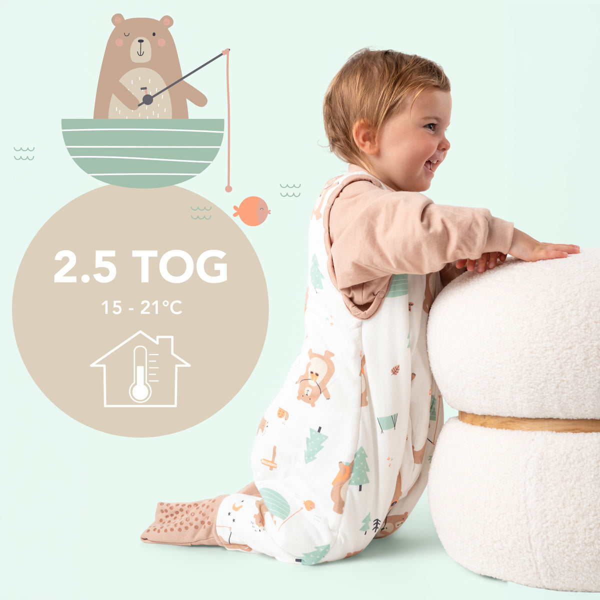 Saco de dormir con pies y suelas antideslizantes 2.5 TOG_Oso Explorador_TOG_461