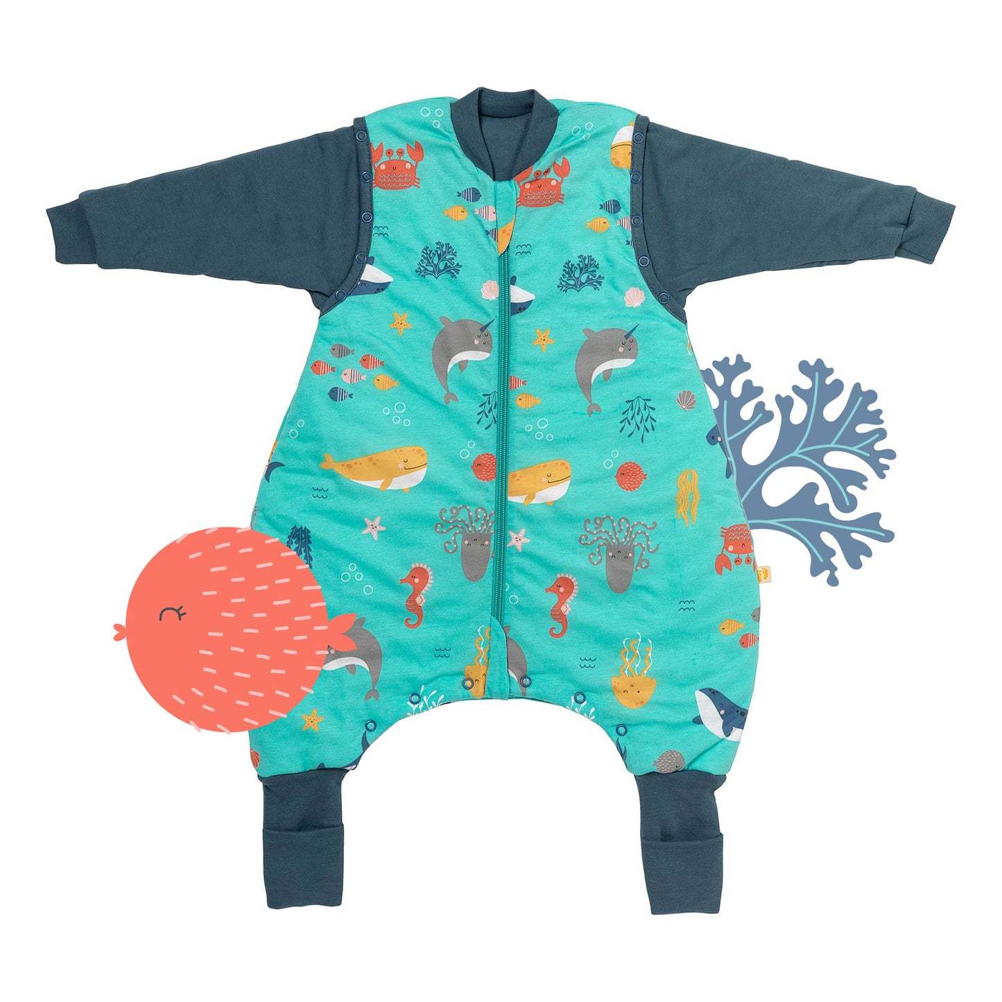 Saco de dormir con pies y suelas antideslizantes 2.5 TOG_Animales marinos_parte frontal_461