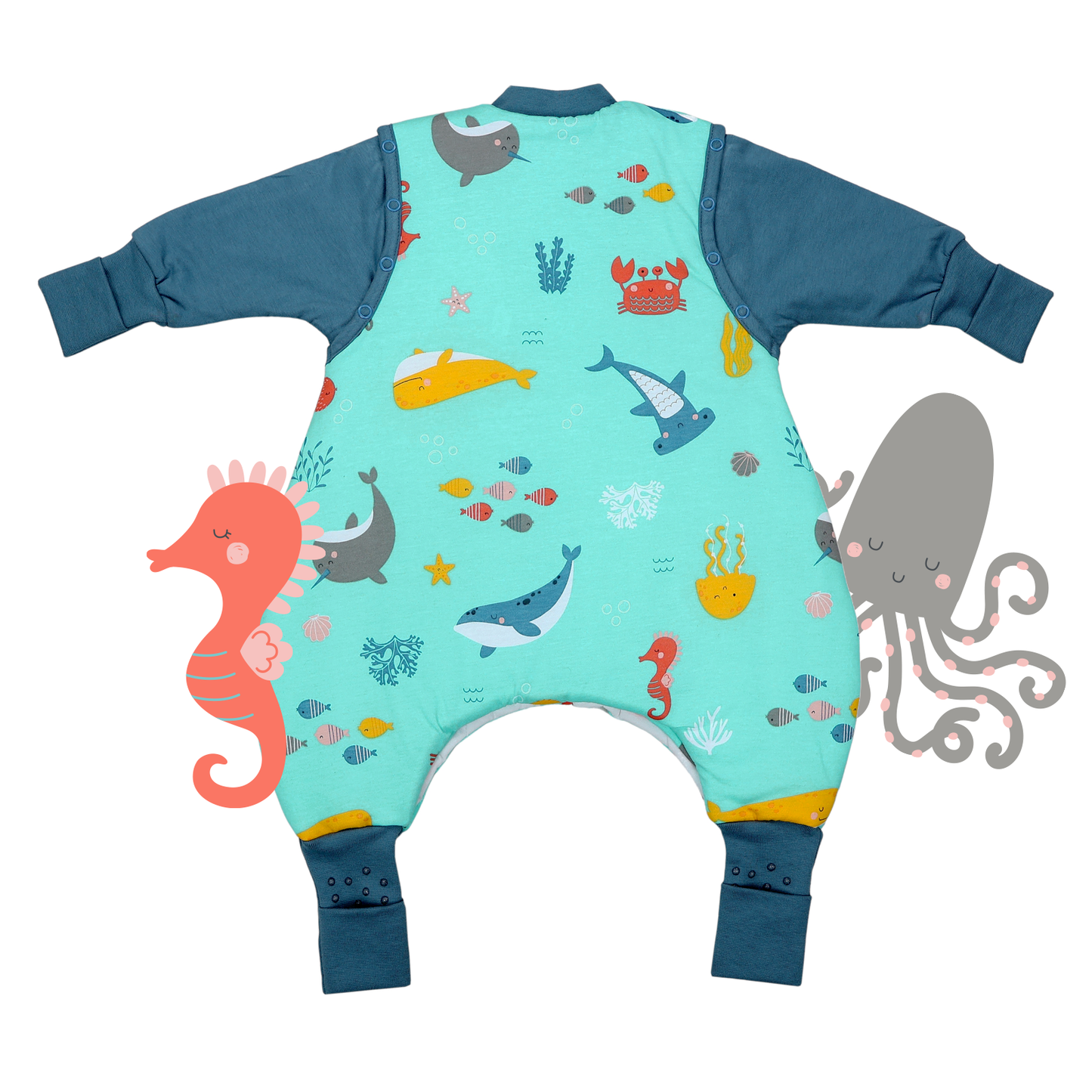 Saco de dormir con pies y suelas antideslizantes 2.5 TOG_Animales marinos_parte trasera_461