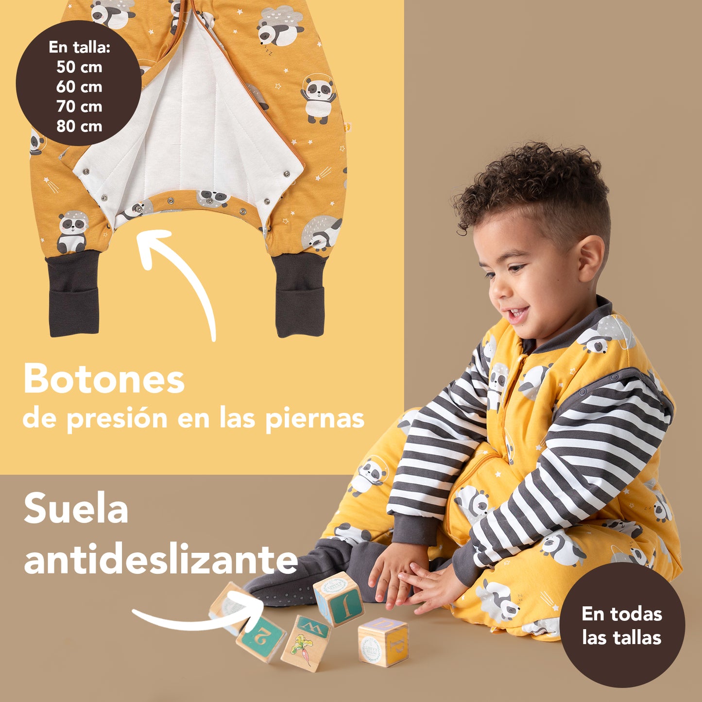 Saco de dormir con pies y suelas antideslizantes 2.5 TOG_Panda_zona del pie_461