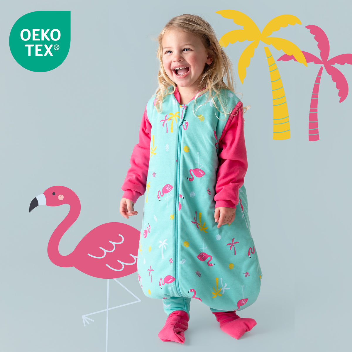 Saco de dormir con pies y suelas antideslizantes de algódon orgánico 2.5 TOG_Flamenco_OEKOTEX_462