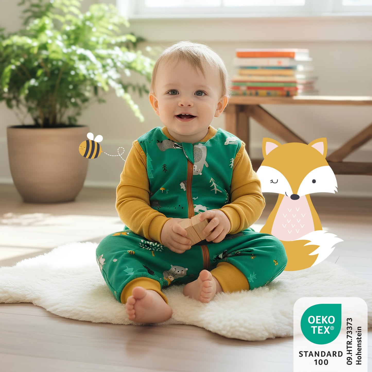 Saco de dormir con pies y suelas antideslizantes de algódon orgánico 2.5 TOG_Animales del bosque_462_2