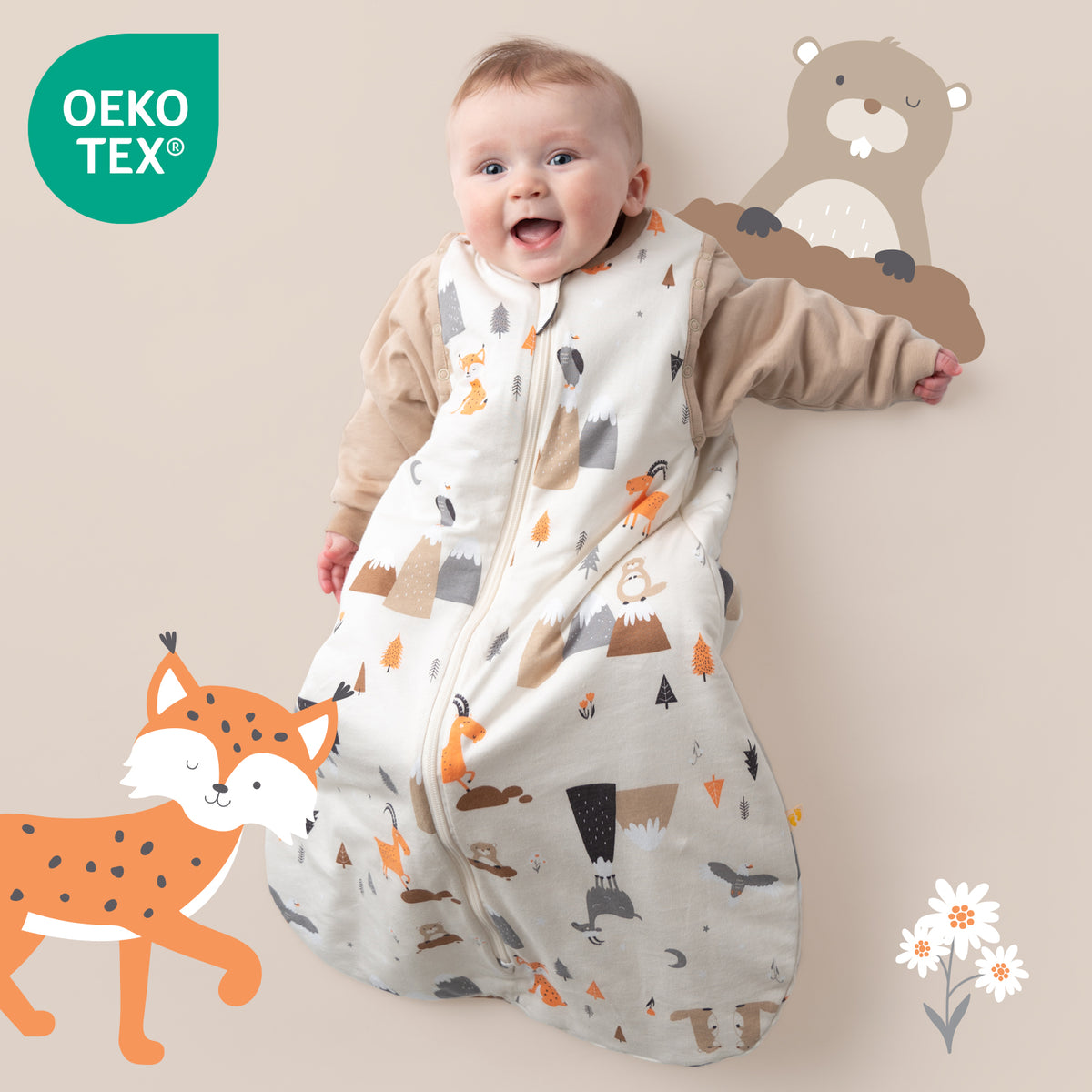 Saco de dormir para bebé 2.5 TOG_Animales de montaña_OEKOTEX_465