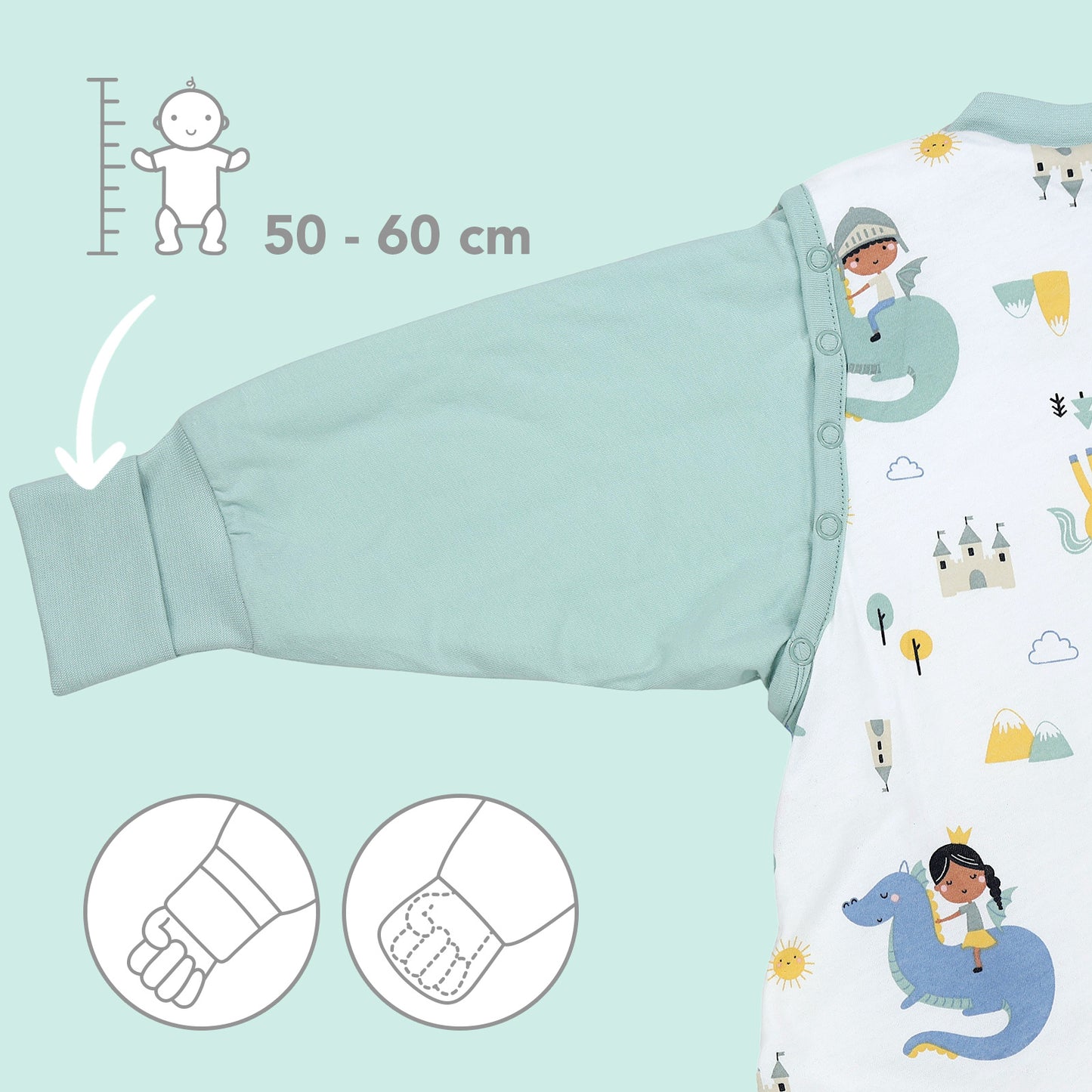 Saco de dormir con pies y suelas antideslizantes 3.5 TOG_Fantasia_zona del brazo_468