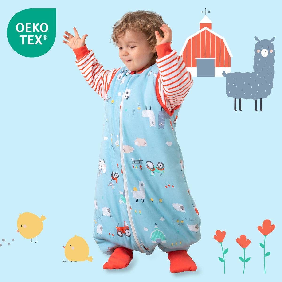 Saco de dormir con pies y suelas antideslizantes de algódon orgánico 3.5 TOG_Granja_OEKOTEX_469