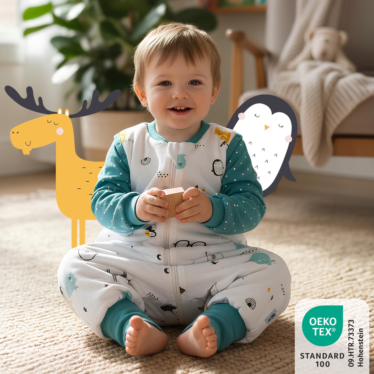 Saco de dormir con pies y suelas antideslizantes de algódon orgánico 3.5 TOG_Amigos Polares_469_2