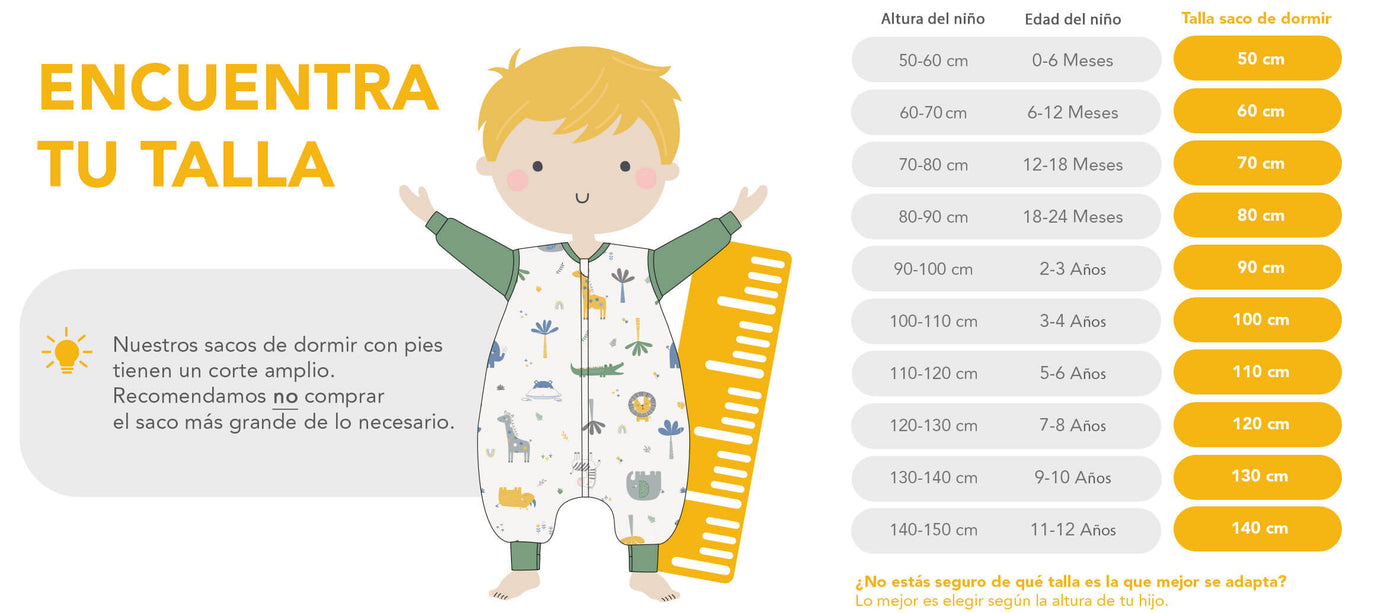 Calculadora de talla para sacos de dormir con pies