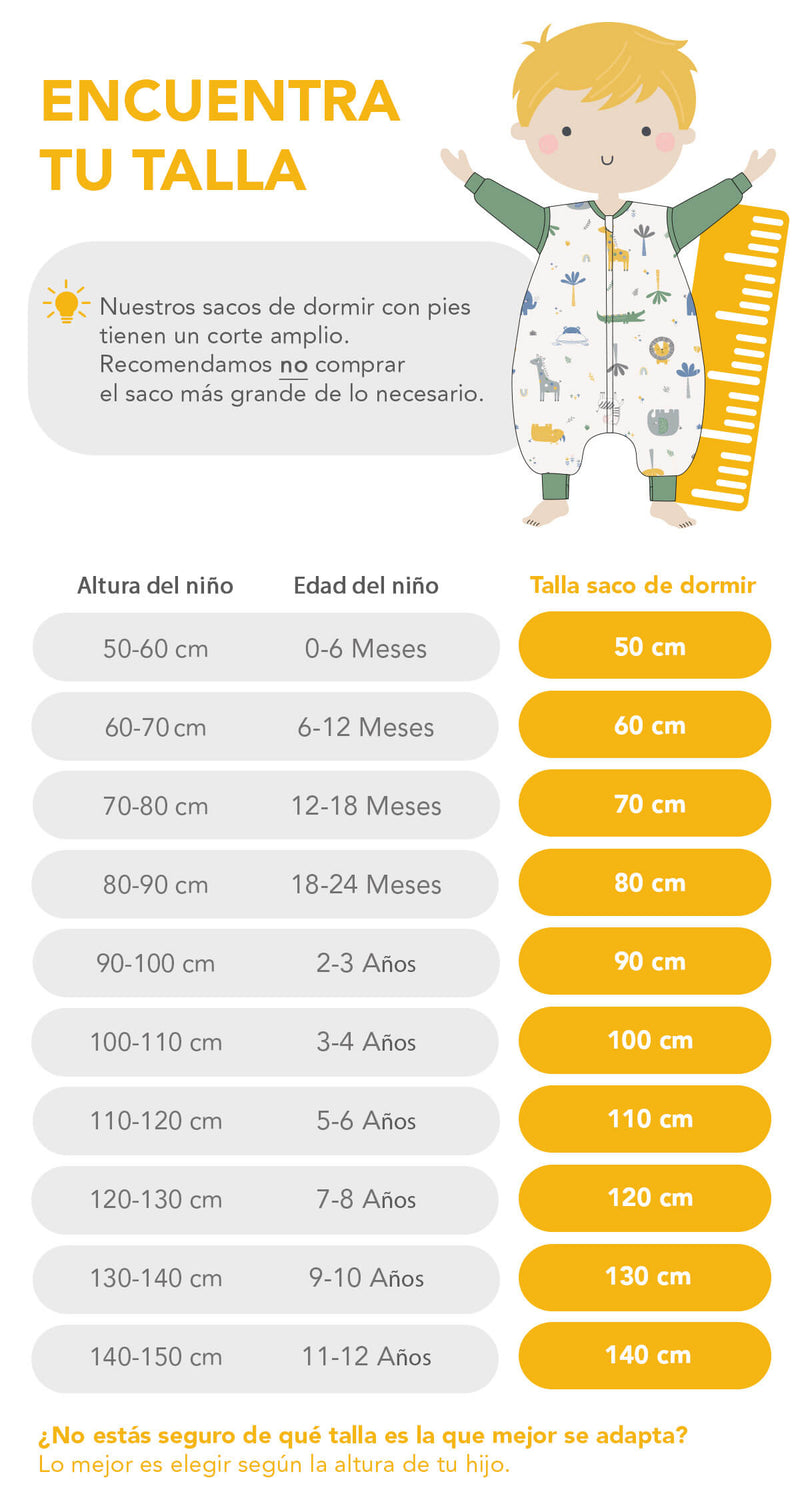 Calculadora de talla para sacos de dormir con pies