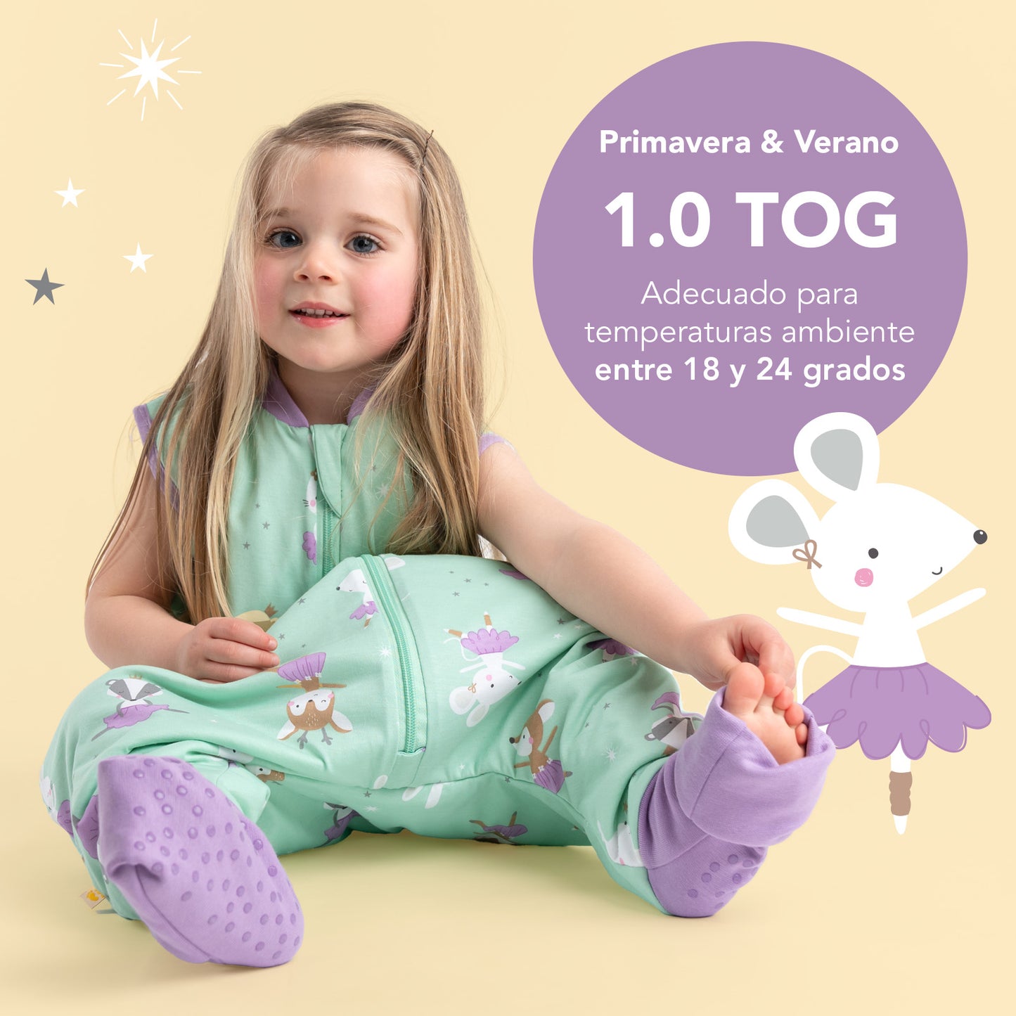 Saco de dormir con pies y suelas antideslizantes, 1.0 TOG