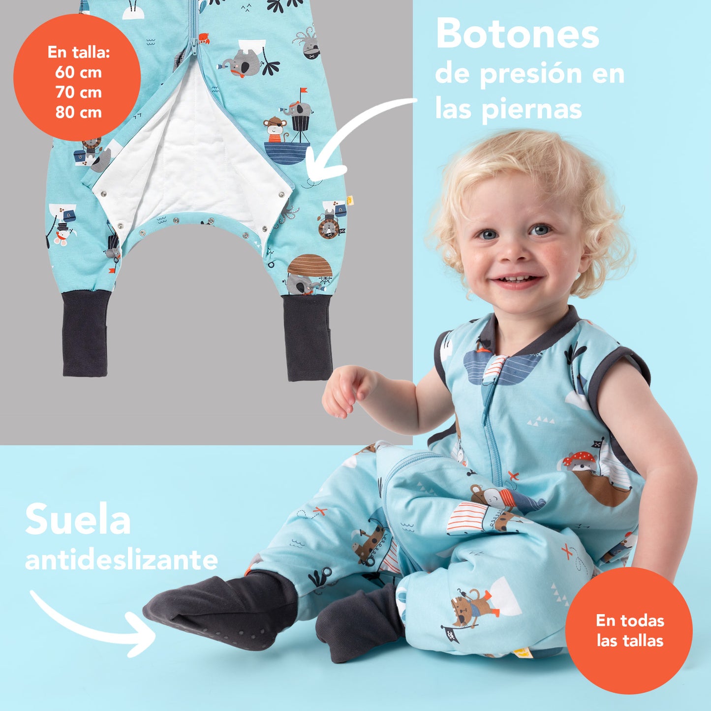 Saco de dormir con pies y suelas antideslizantes, 1.0 TOG