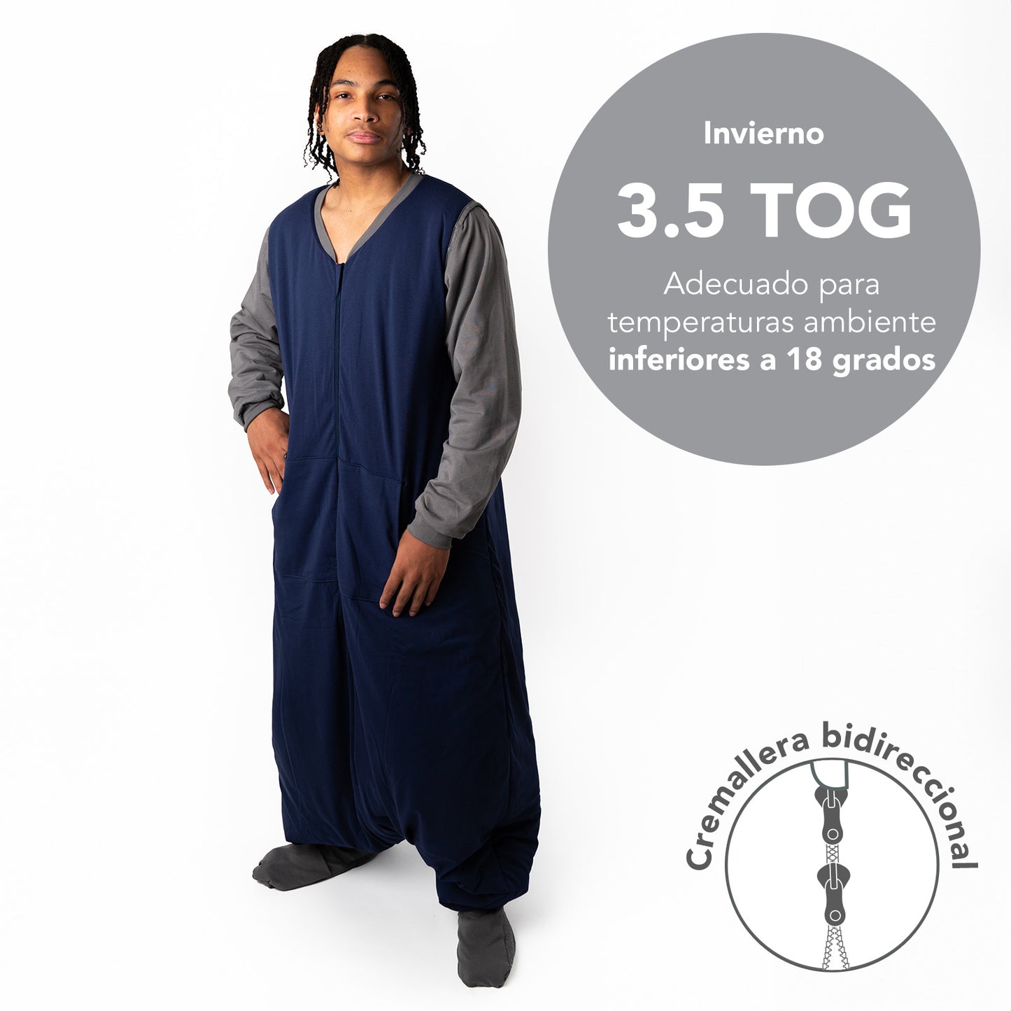 Saco de dormir con pies y suelas antideslizantes para adultos, 3.5 TOG