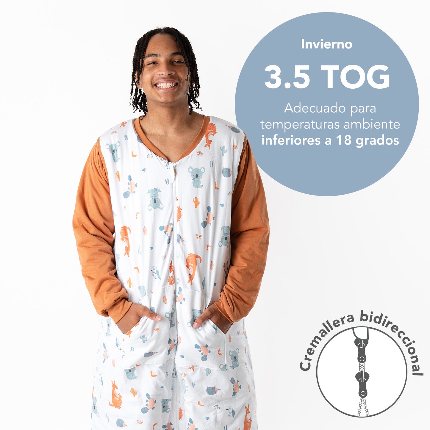 Saco de dormir con pies y suelas antideslizantes para adultos, 3.5 TOG