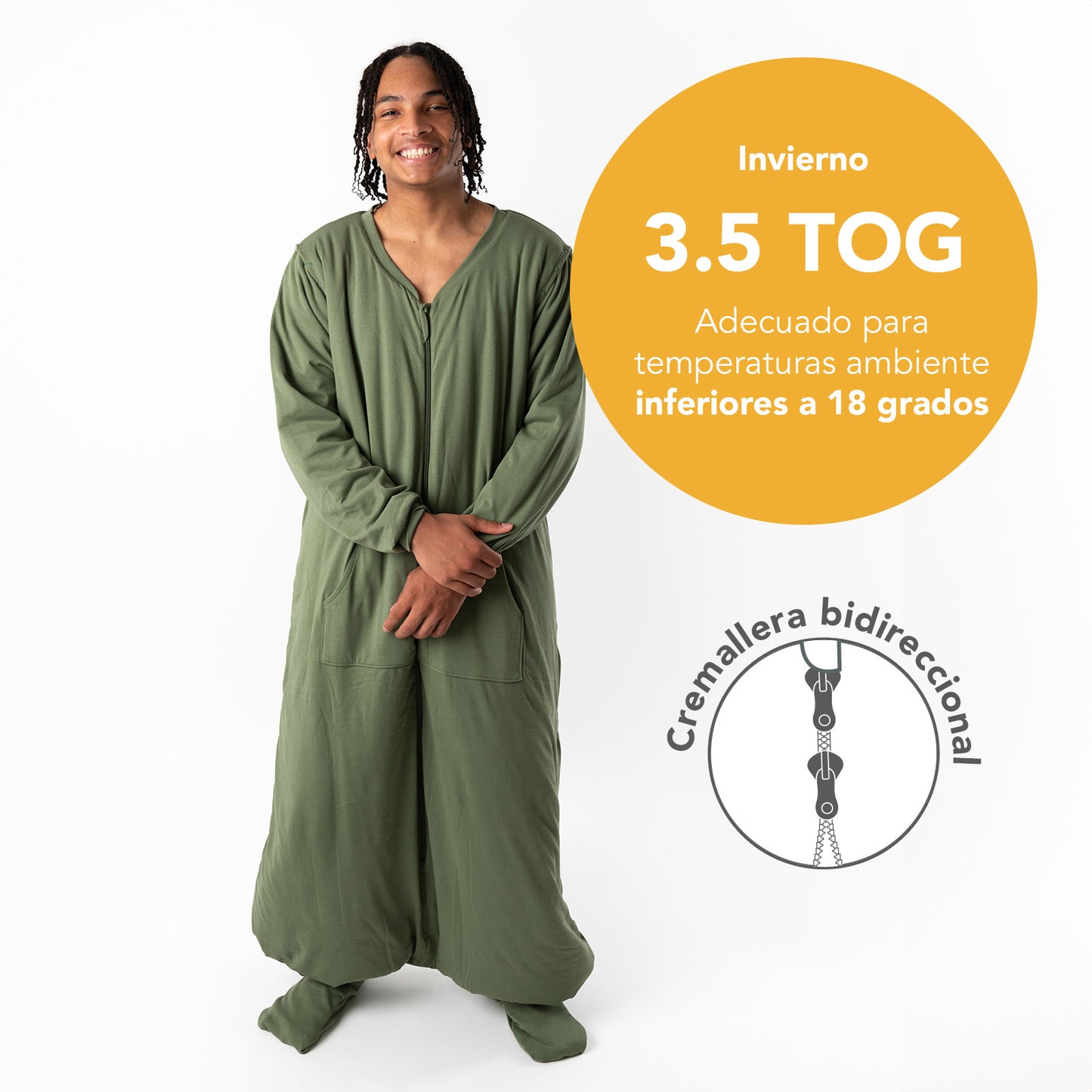 Saco de dormir con pies y suelas antideslizantes para adultos, 3.5 TOG