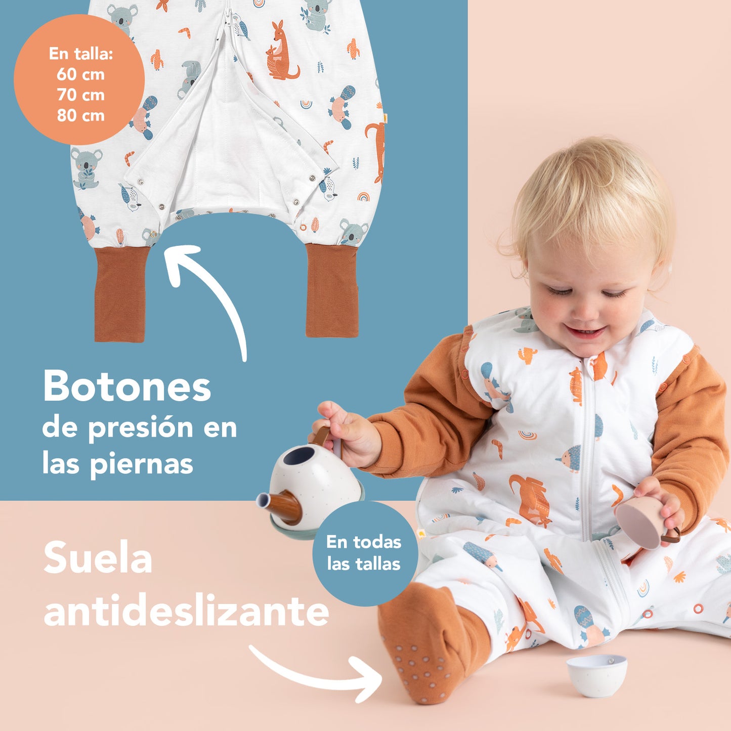 Saco de dormir con pies y suelas antideslizantes, 3.5 TOG