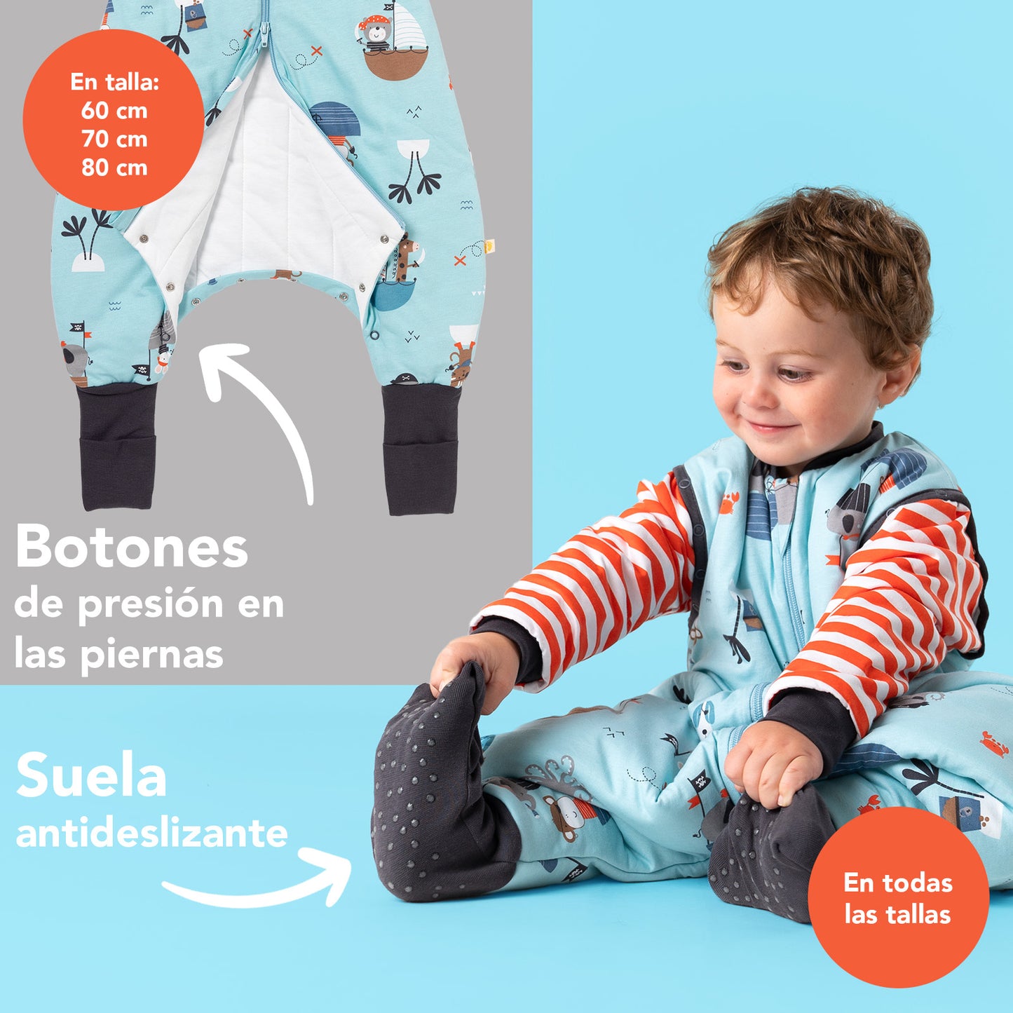 Saco de dormir con pies y suelas antideslizantes, 3.5 TOG