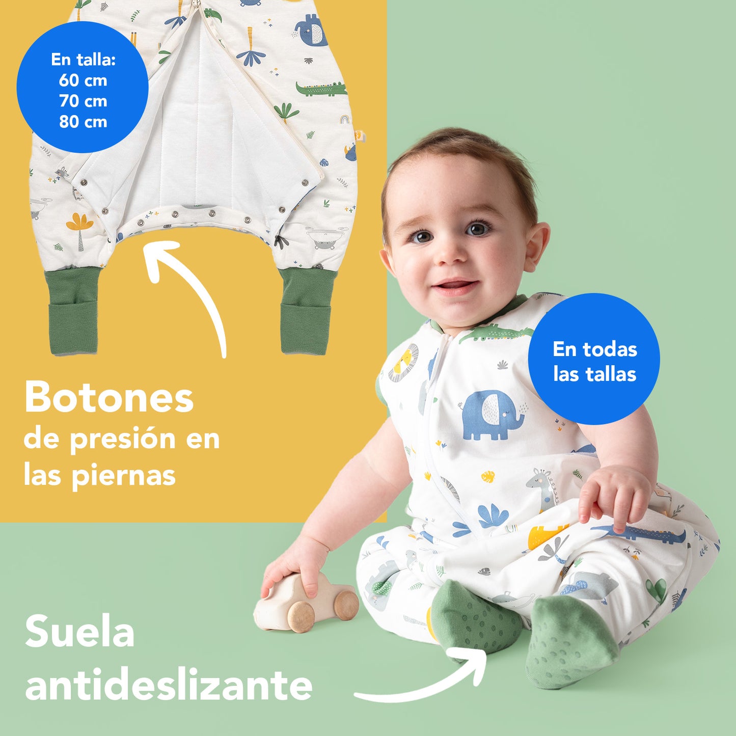 Saco de dormir con pies y suelas antideslizantes, 3.5 TOG