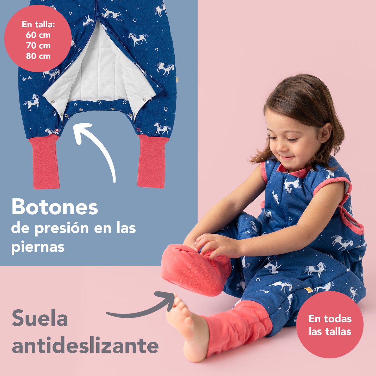 Saco de dormir con pies y suelas antideslizantes, 3.5 TOG