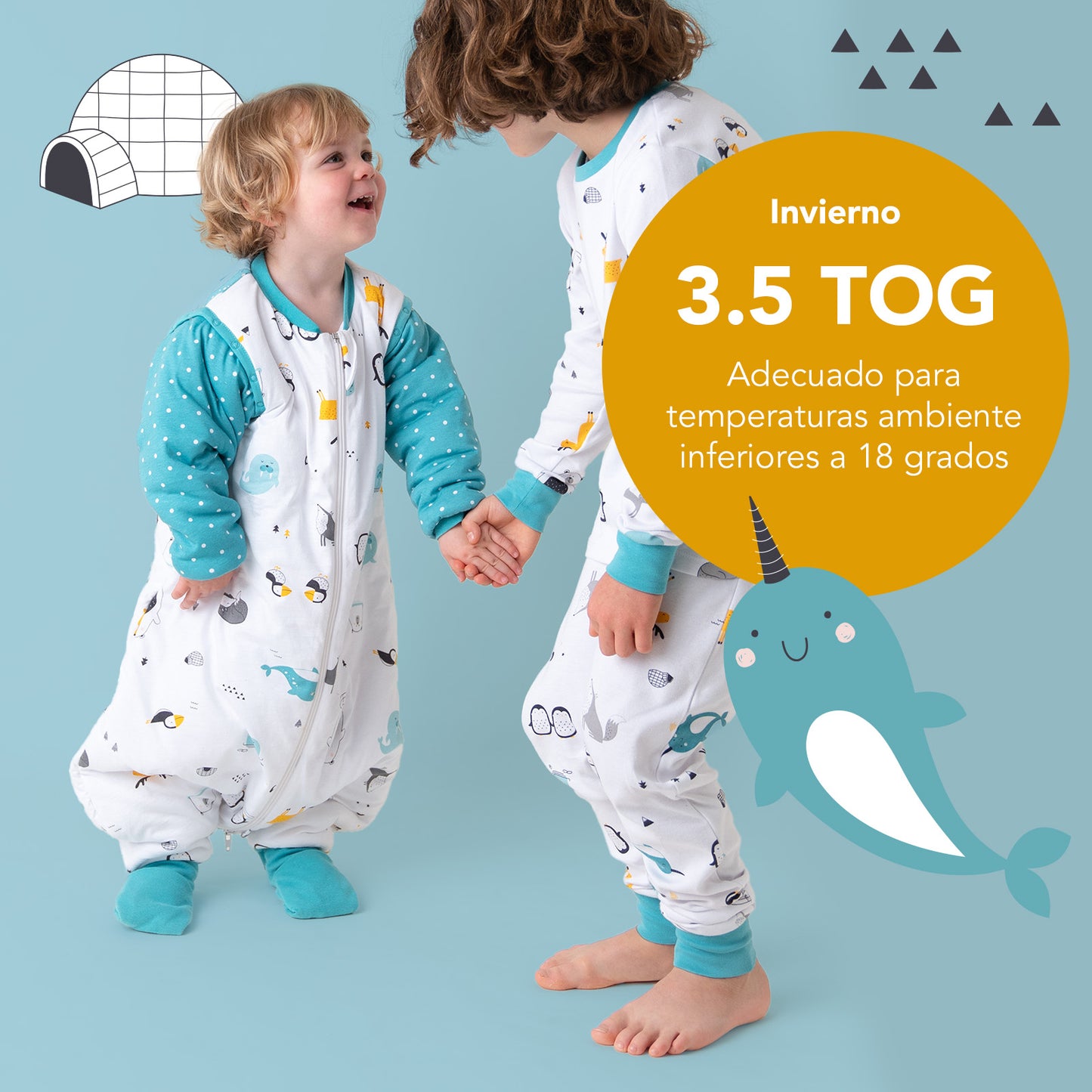 Saco de dormir con pies y suelas antideslizantes de algódon orgánico, 3.5 TOG