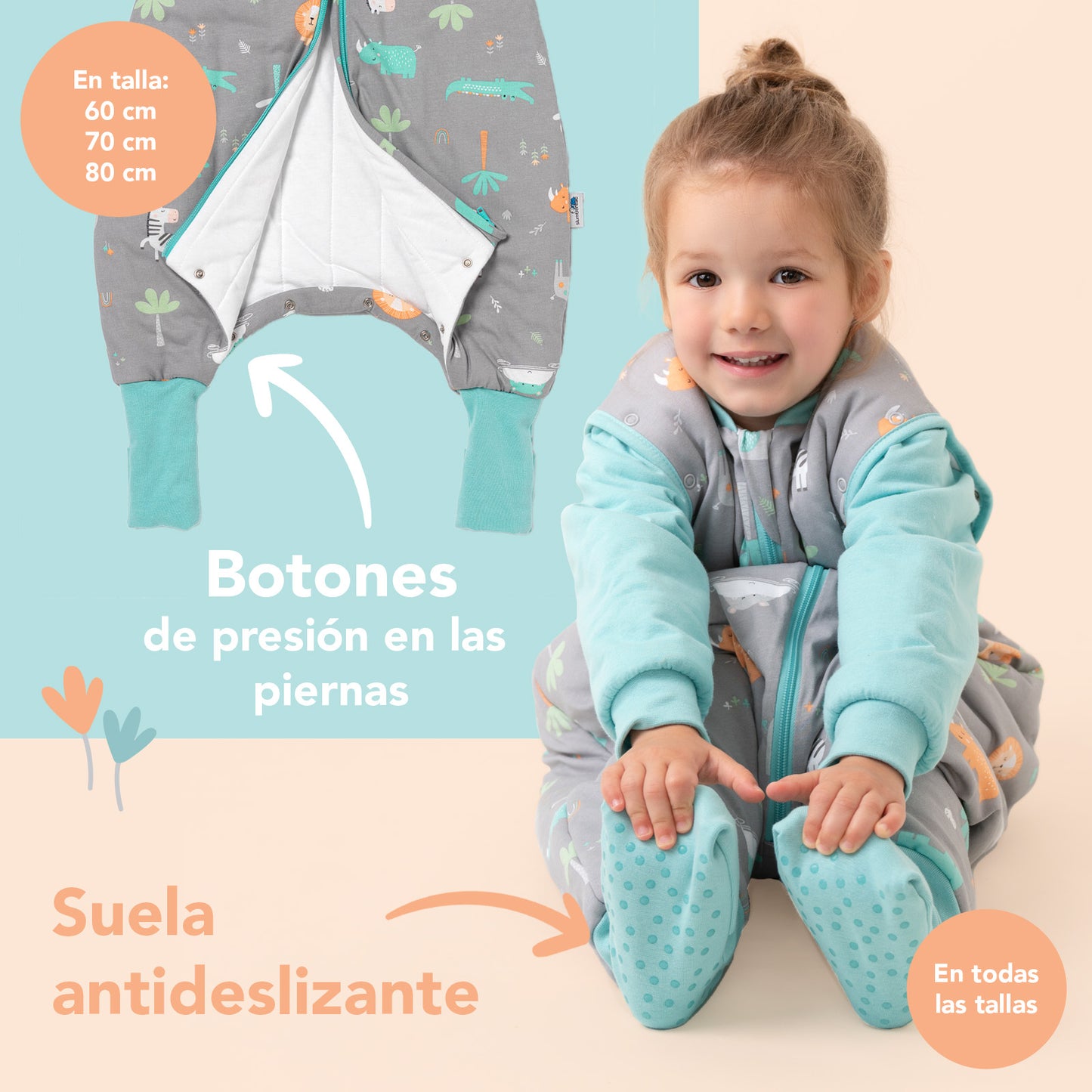 Saco de dormir con pies y suelas antideslizantes, 3.5 TOG